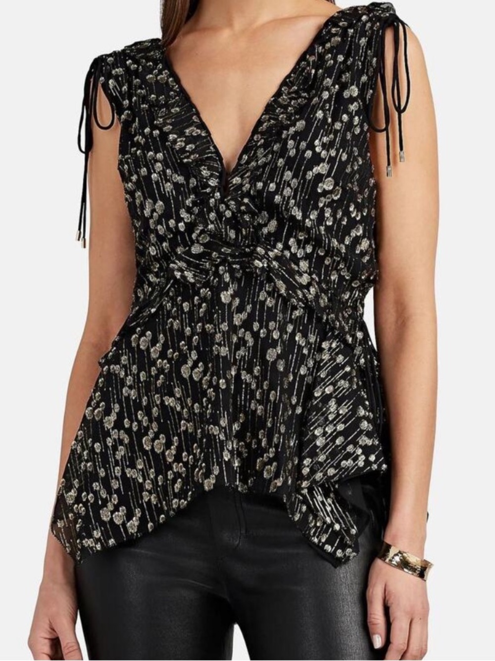 Derek Lam 10 Crosby Ruffle Metallic Gold Coupe Silk Tank Blouse Top Size 6